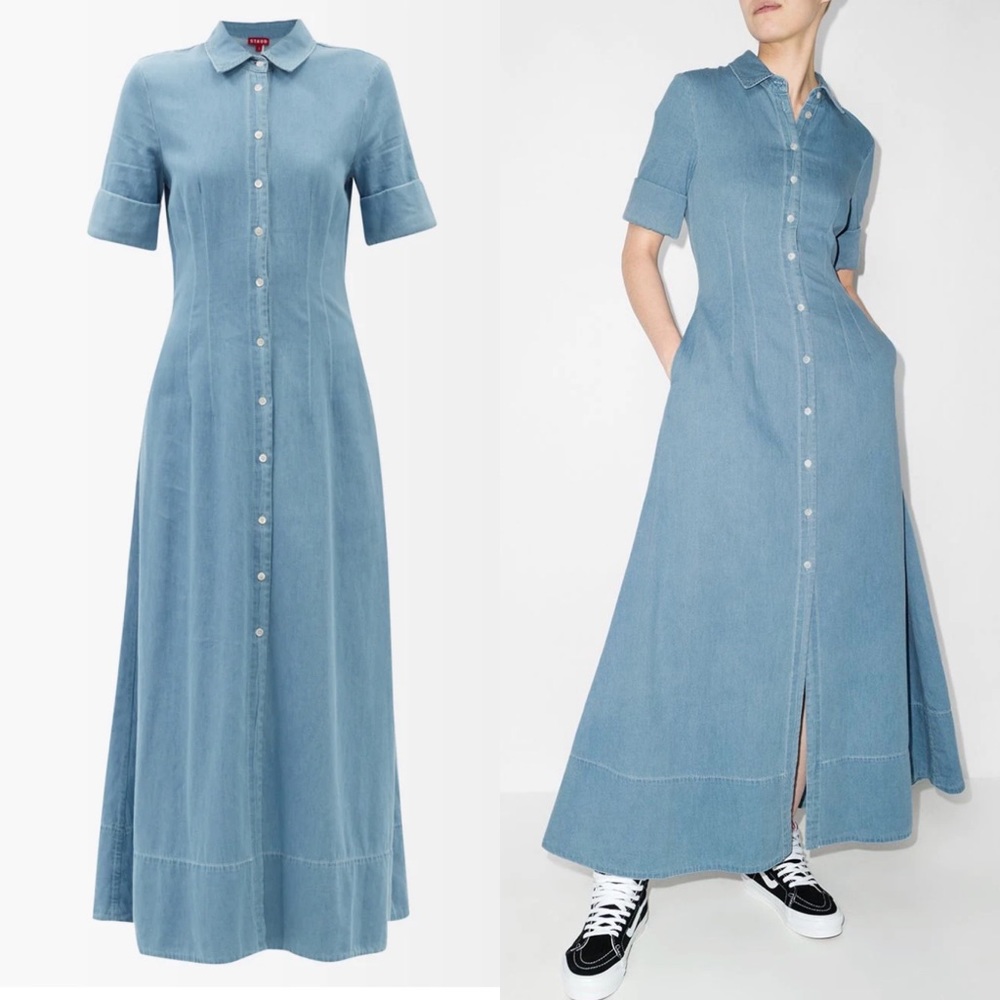 STAUD Joan denim long dress